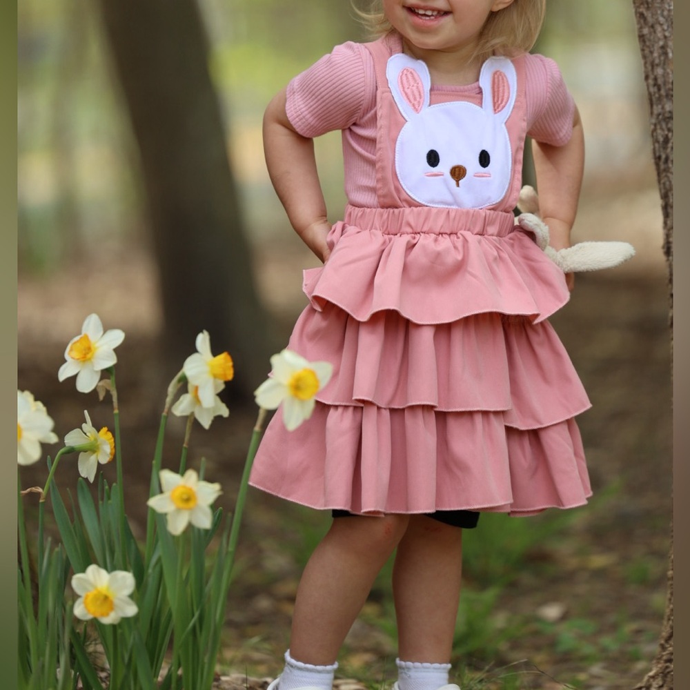 Toddler Girl Rib Shirt and Bunny Ruffle Tutu Outfit